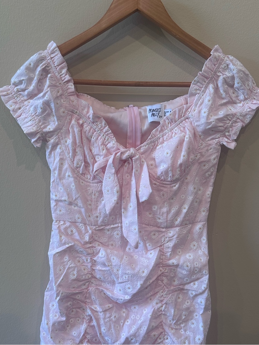 Princess Polly Pink Daisy Ruched Mini Dress Cottagecore Coquette US 2 - Picture 3 of 7